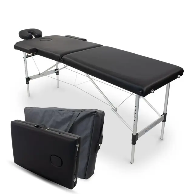 Mobiclinic®, Camilla de Masaje Plegable, Ca-01 Light, Mesa, Reposacabezas, Aluminio y Polipiel, 2 cuerpos, Fisioterapia, Altura Regulable, 186x60 cm, Portátil, Negra