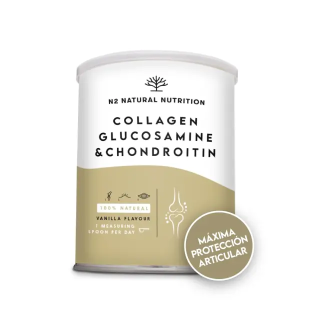 Glucosamina y Condroitina Complex (1.500 mg + 1.200 mg) con Colageno Hidrolizado 10.000 mg, Ácido Hialurónico y Vitamina C. Fortalece Cartílagos, Articulaciones, Piel y Huesos. N2 Natural Nutrition