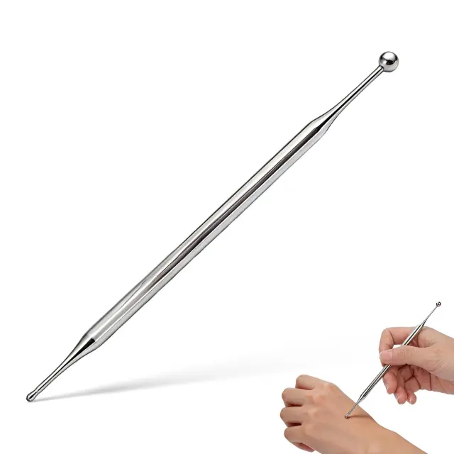 Pluma de acupuntura, herramienta de masaje de reflexología facial de doble cabezal portátil de acero inoxidable Sonda de punto corporal de acupuntura de oreja para aliviar el dolor de todo el cuerpo