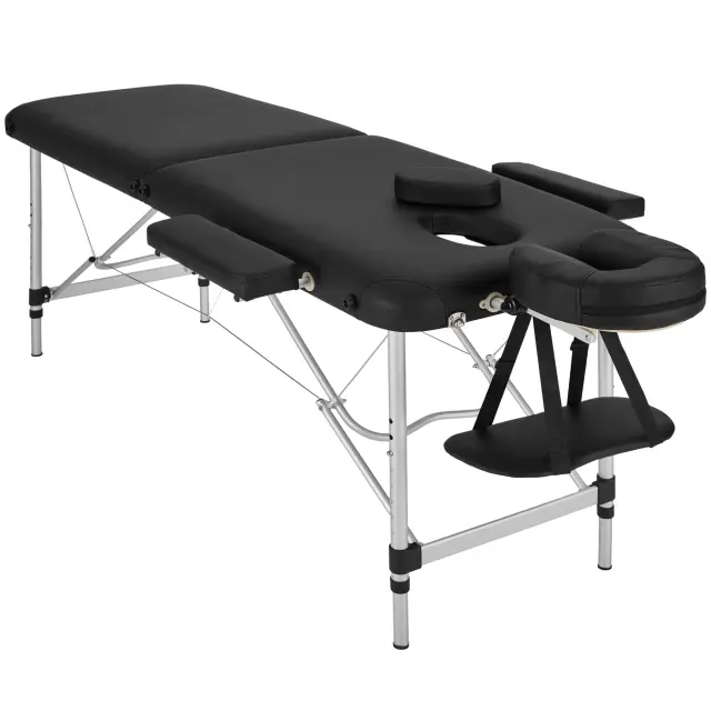 tectake® Camilla Masaje Plegable, Camilla Profesional Fisioterapia, Quiromasaje, Tatuajes, Reiki, Camilla Estética Profesional de Aluminio, Ajustable en Altura, 2 Zonas, con Bolsa Transporte - Negro