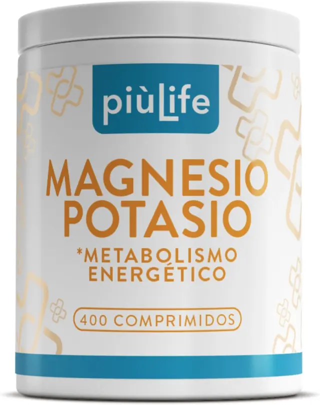 Potasio Y Magnesio PiùLife, 400 Comprimidos, Suplemento Magnesio Potasio Para El Cansancio Y La Fatiga, Sales Minerales, Recuperador Muscular, Sistema Nervioso, Equilibrio Electrolitos