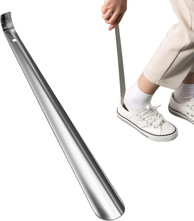 Calzador Largo De Metal Plateado, Cuerno De Zapato De 42 CM De Largo, Sin Doblez Excesiva