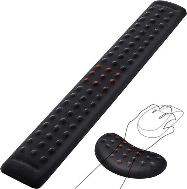 Gimars Reposamuñecas Ergonomicas Teclado y Mouse, Reposa Muñecas Teclado de Espuma Viscoelástica Suave con Convexo Punto de Masaje, Soporte Ordenador con Base Antideslizante PU, Gaming Gamer