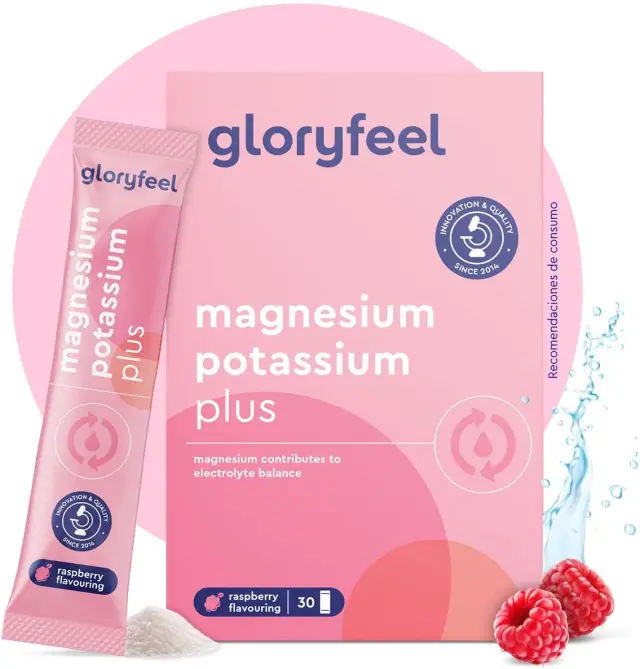 Magnesio y Potasio + Vitaminas - 30 Sobres - Sales minerales para el deporte - Equilibrio electrolítico, Energía, Función muscular, Reduce el Cansancio* - Vitamina C, B12, B1, B2 - Sabor FRAMBUESA