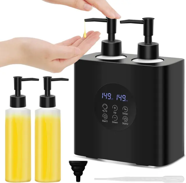 Calentador de Aceite de Masaje Doble, iklestar Calentador de Aceite Doble para Masaje con Cuatro Botellas de Aceite, Calentador Automático de Dispensadores de Crema para Botellas de Loción Corporal