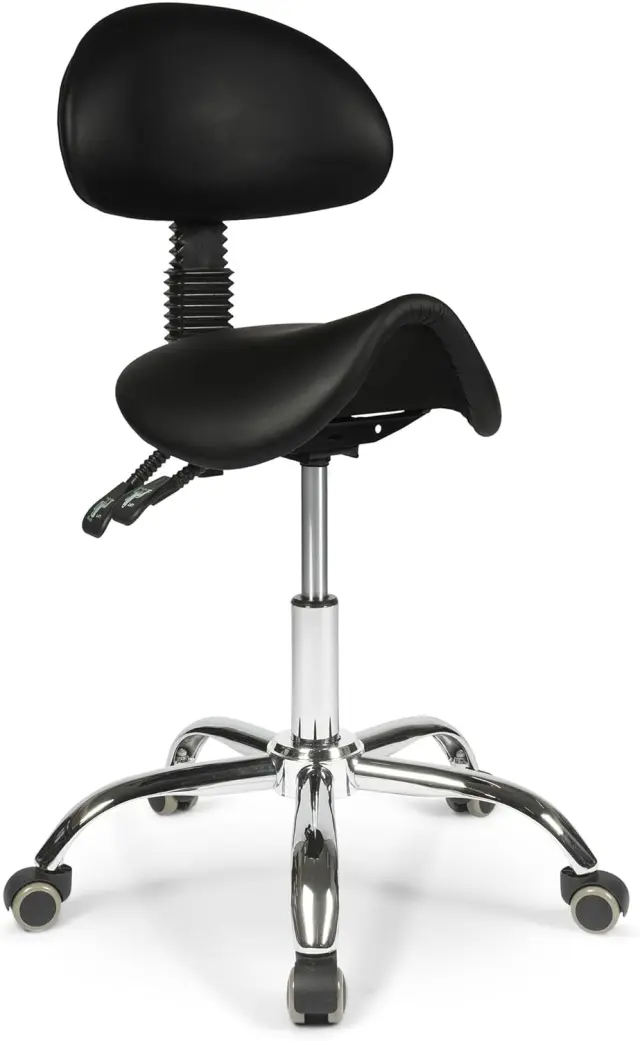 Taburete Ergonómico Con Respaldo - de Trabajo y Oficina - Regulación de la Altura del Asiento Negro