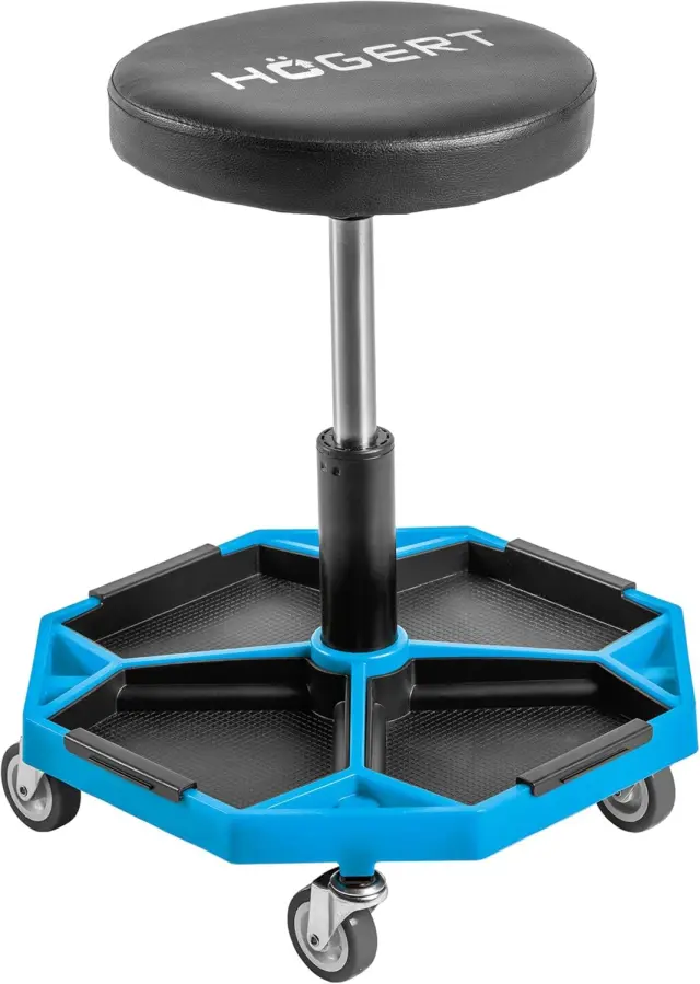 Högert Technik - Taburete de Taller Ajustable | Asiento telescópico de Taller | Altura Regulable | Construcción Robusta | Carga máxima: 140 kg | Taburete con Ruedas para el Taller