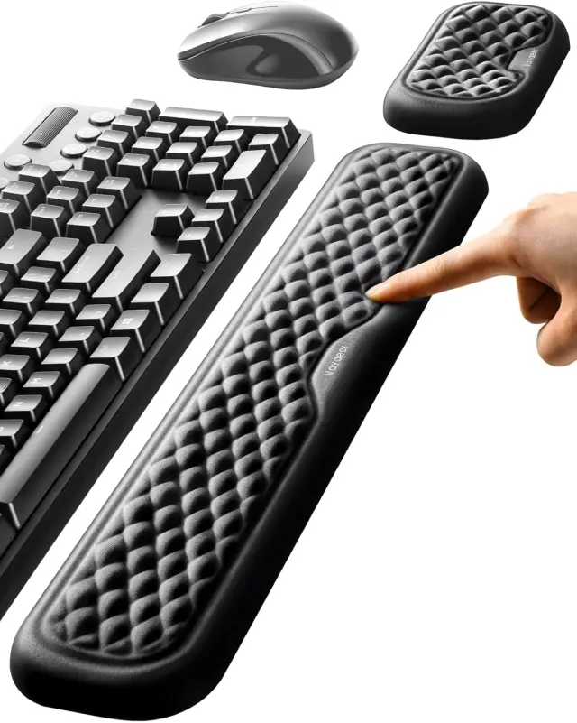 Vaydeer Juego de Reposamuñecas Ergonomicas de Espuma Viscoelástica para Teclado y Mouse, para Oficina, Gaming - Negro