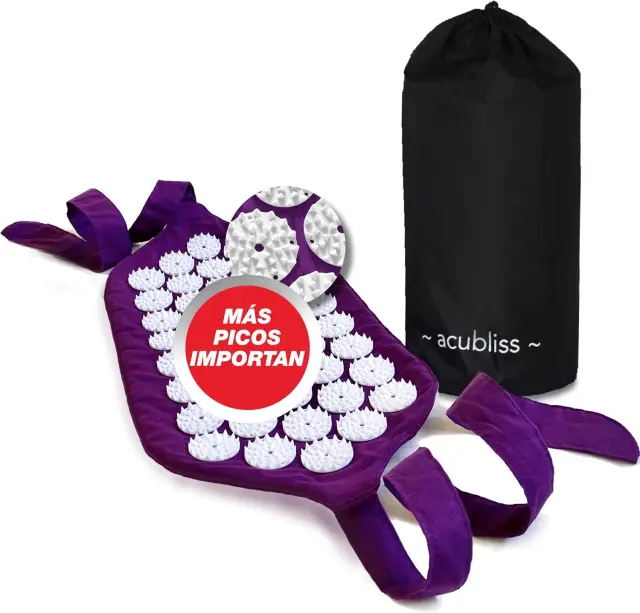 Correa de Acupresión Portátil + Ajustable, 1848 Puntos de Presión de Acupuntura para Alivio del Dolor, Aumento de Energía, Relajación, Elegible FSA/HSA con Bolsa con Cordón, 15x8, Morado